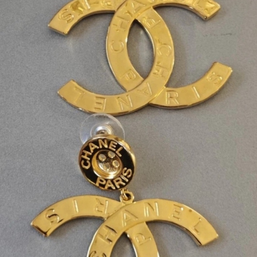 CHANEL Gold Double CC Drop Earrings - Picture 2 of 2